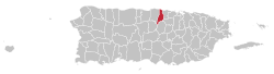 Map of Puerto Rico highlighting Vega Alta Municipality