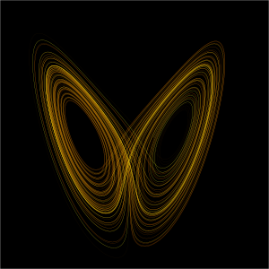 Lorenz attractor at Chaos theory, by Wikimol