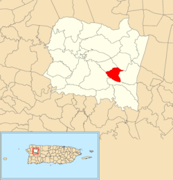 Location of Magos within the municipality of San Sebastián shown in red