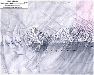 Topografische Karte (1:250.000) der Flood Range mit Mount Berlin und dem Brandenburger Bluff