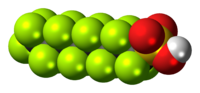 Modello space filling dell'acido perfluoroottansolfonico