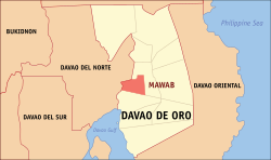 Map of Davao de Oro with Mawab highlighted