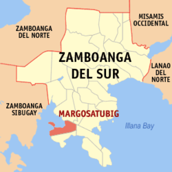 Map of Zamboanga del Sur with Margosatubig highlighted