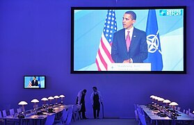 Salle de presse du sommet de l'Otan à Strasbourg