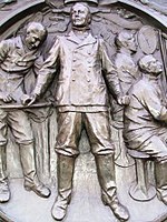 The central relief on the National Submarine War Memorial: The interior of the submarine.