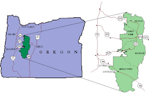Map of the Willamette National Forest.