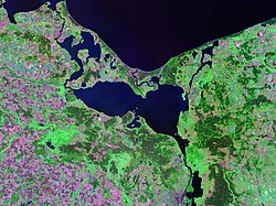 Vue satellite de la baie et de la lagune de Szczecin