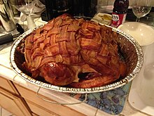 cooked bacon wrapped turkey