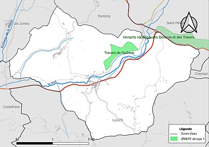 Carte de la ZNIEFF de type 1 sur la commune.