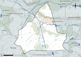 Carte en couleur présentant le réseau hydrographique de la commune