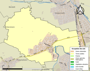 Carte en couleurs présentant l'occupation des sols.