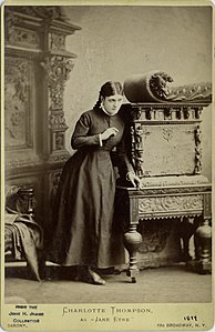 Charlotte Thompson as Jane Eyre in Charlotte Birch-Pfeiffer's stage adaptation (1874).[31]