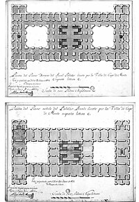 Giovanni Antonio Medrano, Façade or Elevation of the Royal Palace designed for the Villa of Capo di Monte according to the marked plan C., pen and ink with grey and pink wash, 28.5 x 91 cm, 1738. Paris, Bibliothèque nationale de France, département Arsenal, MS6433