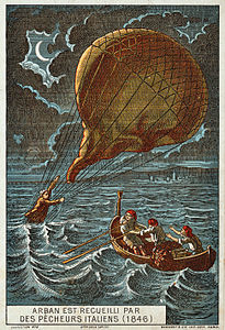 Arban is rescued by Italian fishermen on Timeline of aviation – 19th century, by Romanet & cie.