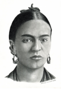 Hand-drawn pencil portrait of a artist Frida Kahlo