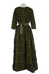 Green Pleated Linen Dress- Front-