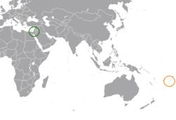 Map indicating locations of Israel and Tonga