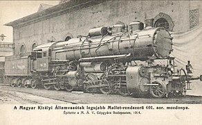 The four-cylinder 2,950 hp (2,200 kW) MÁV Class 601 was the strongest steam locomotive of pre WW1 Europe.[84][85][86]