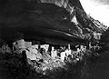 Image 15 Cliff Palace Photo credit: Gustaf Nordenskiöld An 1891 photograph of Cliff Palace, the largest cliff dwelling—a structure built within caves and under outcroppings in cliffs—in North America, located in what is now Mesa Verde National Park, Colorado, USA. There are about 150 rooms in the 288 ft (88 m) long structure, although only 25 to 30 of those were used as living space by Ancient Pueblo Peoples. it is estimated that the population of Cliff Palace was roughly 100–150 people. More featured pictures