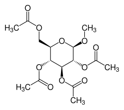 Strukturformel von Methyl-2,3,4,6-tetra-O-acetyl-β-D-glucopyranosid