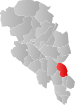 Mapa do condado de Oppland com Gjøvik em destaque.