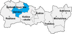 Localisation du distrct de Gelnica dans la région de Košice (carte interactive)