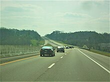 Driver's view of a four-lane divided highway