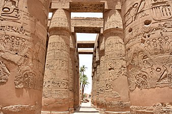 Hypostyle Hall of the Karnak Temple Complex, Luxor, Egypt, unknown architect, c.1294–1213 BC[37]