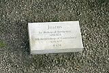Gravestone marking the burial site of Justus in St Augustine's Abbey, Canterbury