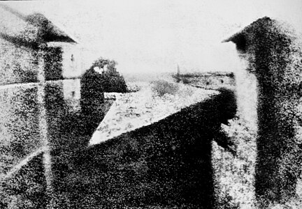 The first permanent photograph (1826) at History of photography, by Nicéphore Niépce