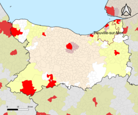 Localisation de l'aire d'attraction de Trouville-sur-Mer dans le département du Calvados.