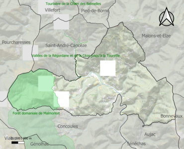 Carte des ZNIEFF de type 1 sur la commune.