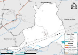 Carte en couleur présentant le réseau hydrographique de la commune