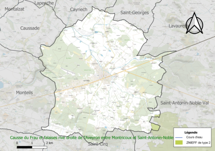 Carte de la ZNIEFF de type 2 sur la commune.