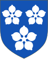 The Arms of Lady Saltoun as Head of the Name & Arms of Fraser. – Azure three fraises Argent.