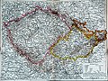 Image 61An 1892 map showing Bohemia proper outlined in pink, Moravia in yellow, and Austrian Silesia in orange (from Bohemia)