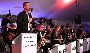 picture of John Stevens singing with the Beantown Swing Orchestra