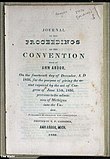 A document printed in 1836, showing Didone (body text), "Italian" (the word "proceedings") and early sans-serif fonts. The "Italian" type is Caslon's Italian or a close copy. The document was printed in Michigan, showing how far the Italian style had penetrated around 15 years after its appearance in London.