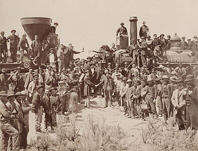 Completion of the transcontinental railroad, by Andrew J. Russell (restored by Adam Cuerden)