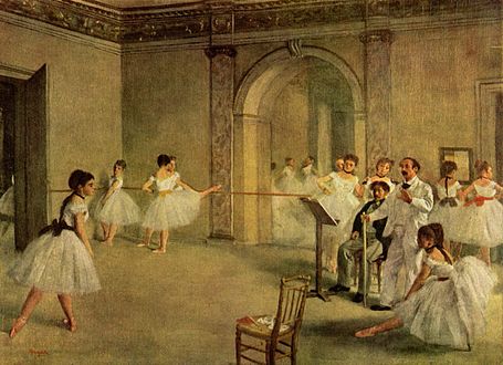 A Cotton Office in New Orleans shared compositional similarities to some of Degas's ballet paintings including The Dance Class at the Opera on the rue Le Peletier.