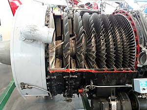 Rolls-Royce Avon high aspect ratio (narrow) compressor blading typical in military engines until the 1970s.