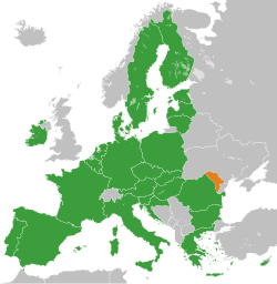 Map indicating locations of European Union and Moldova