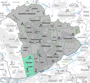 Übersichtskarte Recklinghausen mit Hochlarmark im äußersten Südwesten