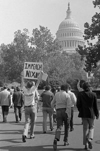 Demonstrators demanding that Congress impeach President Nixon, by Marion S. Trikosko or Thomas J. O'Halloran (restored by Jordon Kalilich)