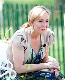 J.K. Rowling, a blond, blue-eyed woman, who is the author of the series