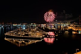 Overhead view of Funakoshi District at night