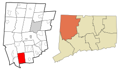 Roxbury's location within Litchfield County and Connecticut