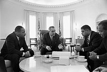 Martin Luther King Jr., Lyndon Johnson and Whitney Young at the White House