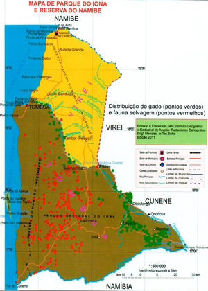 Mapa do Parque Nacional de Iona, República da Angola (Fonte: Programa das Nações Unidas para Desenvolvimento)