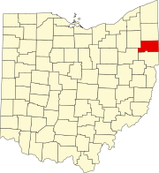 マホニング郡の位置を示したオハイオ州の地図